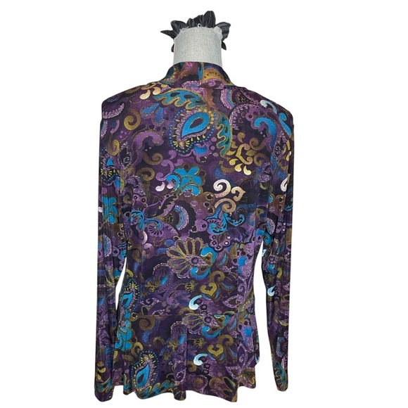 VTG CHICOS TRAVELERS Sz 1 Purple Turquoise Blue Slinky Cardigan - Picture 4 of 11